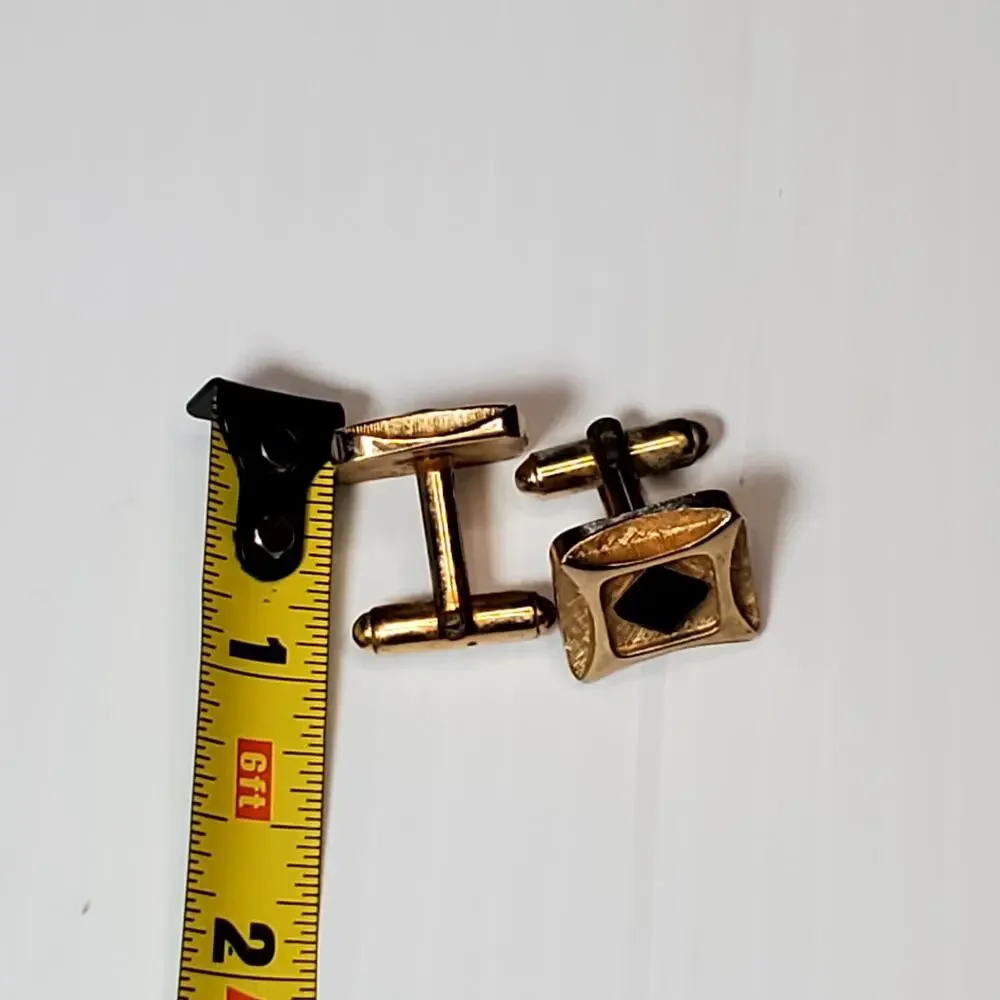 Textured Gold Tone Cufflinks Square Unsigned Vtg